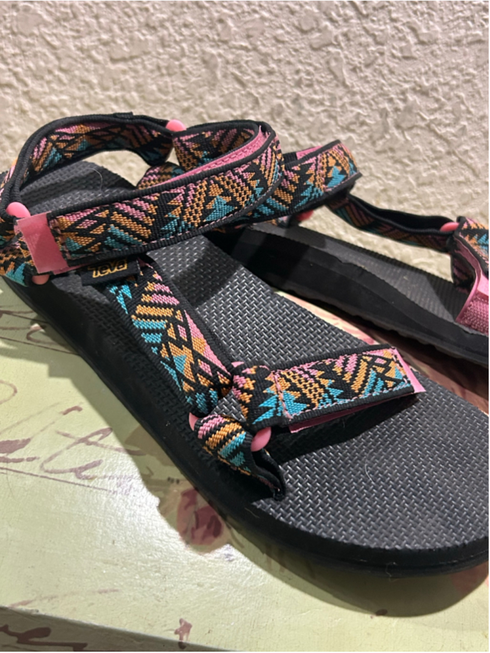 Women's Teva Patterned Strap Sandals Black Multi-color Size 8